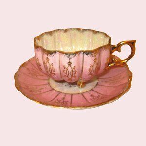 Hand painted pink & gold gilded three legged with iridescent white Shafford Japa